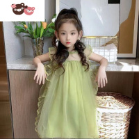绿彩虹光女童网纱连衣裙2022新款夏装韩版短袖公主裙儿童蓬蓬裙子洋气夏季