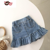 绿彩虹光女童半身牛仔裙夏季2022新款宝宝短裙荷叶边小童包臀裙鱼尾裙子潮