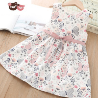 绿彩虹光儿童背心连衣裙女童蝴蝶印花后背系带公主裙子2022夏季童装潮