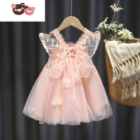 绿彩虹光女童夏装连衣裙2022新款网纱天使公主裙儿童生日礼服宝宝蓬蓬裙子