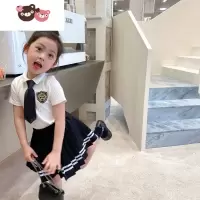 绿彩虹光jk制服套装女童裙子2022夏季新款英伦风儿童童装宝宝学院风百褶裙