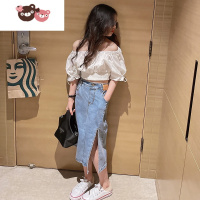 绿彩虹光女童牛仔半身裙夏季儿童半裙2022新款中大儿童长裙童装裙子外穿