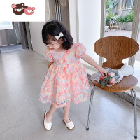 绿彩虹光女童短袖连衣裙夏装2022新款洋气女孩童装公主裙碎花儿童裙子夏季