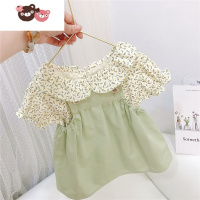绿彩虹光女童夏装连衣裙可爱洋气韩版背带裙宝宝公主裙衬衣碎花夏季两件套裙子