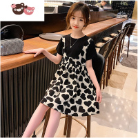 绿彩虹光女童夏装连衣裙2022新款洋气女孩假两件童装夏季雪纺碎花儿童裙子