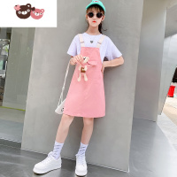 绿彩虹光女童夏装连衣裙2022新款夏季女孩背带裙子洋气儿童装套装潮春秋装