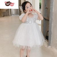 绿彩虹光女童连衣裙夏季亮片儿童纱裙夏款2022新款洋气女宝宝公主裙子夏装