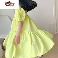 绿彩虹光女童连衣裙韩国童装2022春夏款韩版亲子娃娃裙宝宝泡泡袖裙子