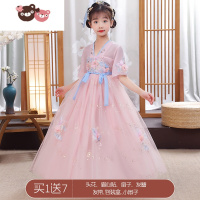 绿彩虹光汉服女童夏装公主裙超仙夏季小女孩连衣裙中国风唐装儿童古装裙子