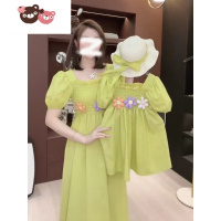 绿彩虹光不一样炸街母女装亲子装连衣裙2022年夏季新款洋气显瘦儿童裙子潮