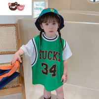 绿彩虹光女童T恤连衣裙女宝宝夏季公主裙子2022新款小童洋气韩版夏装球衣
