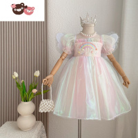 绿彩虹光女童公主裙新款连衣裙彩虹裙翅膀小孩童装小女孩洋气儿童夏装裙子