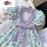 绿彩虹光女童夏季连衣裙2022新款洋气露背爱心儿童裙子女孩清新碎花棉布裙