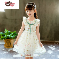 绿彩虹光女童小碎花雪纺裙子童装夏季新款飞飞边无袖A字裙儿童网纱连衣裙