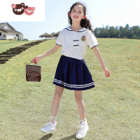 绿彩虹光女童JK套裙夏装2022新款洋气网红童装女孩学院风儿童夏季短裙套装裙子