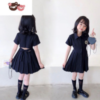 绿彩虹光夏季女童洋气露背百褶连衣裙2022儿童学院风polo领设计感西装裙子