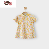 绿彩虹光女童连衣裙夏季宝宝国风衣服短袖儿童碎花裙夏装婴儿裙子