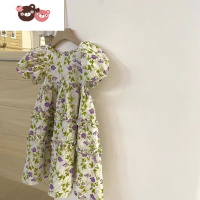 绿彩虹光女童连衣裙夏装2022新款洋气女孩童装公主裙碎花儿童裙子夏季