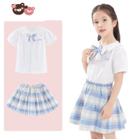 绿彩虹光女童JK套装夏季衬衫薄款2022年洋气儿童裙子两件套网红学院风