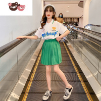 绿彩虹光女童连衣裙夏装2022新款夏季学院风百褶裙韩版儿童短袖两件套裙子