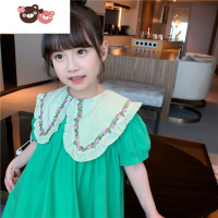 绿彩虹光女童连衣裙2022新款洋气大翻领儿童裙夏季裙子女孩甜美公主裙