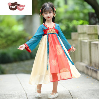 绿彩虹光汉服女童国风唐装春秋套装服装裙子男装演出服衣服元宵节儿童服装