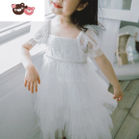 绿彩虹光女童白色蓬蓬纱公主裙儿童洋气走秀演出婚纱裙子花童钢琴礼服高端