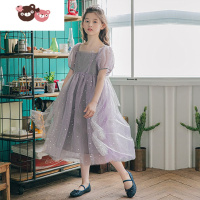 绿彩虹光女童夏季连衣裙2022新款中大童洋气公主裙短袖蓬蓬裙儿童超仙裙子