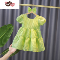 绿彩虹光女童连衣裙夏季女宝宝洋气时髦公主裙儿童牛油果绿泡泡袖夏季裙子