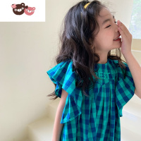 绿彩虹光leobaby女童连衣裙夏季新款儿童公主裙法式格子裙女宝宝夏装裙子