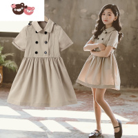 绿彩虹光2022童装夏装西装裙韩版工装裙学院风纯色女童连衣裙中大童裙子女
