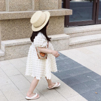 绿彩虹光恬恬很甜 2022夏季女童纯色奶甜云朵泡芙连衣裙儿童泡泡袖裙子