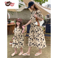 绿彩虹光母女装夏天连衣裙韩版洋气碎花雪纺中长款裙子2022炸街亲子装夏季