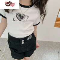 绿彩虹光leobaby女童牛仔裤夏季新款儿童裤子女宝宝夏装短裤中大童休闲裤N