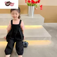 绿彩虹光儿童背带裤2022夏装新款女童洋气宝宝时尚炸街长裤子潮