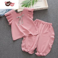 绿彩虹光2022新款女童夏季套装女宝宝衣服韩版T恤短裤中小童飞飞袖两件套