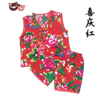绿彩虹光夏季东北大花布儿童民族风套装男女宝宝民族风薄款背心短裤家居服