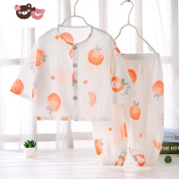 绿彩虹光儿童薄款休闲a类纱布睡衣女童家居服男宝宝空调服套装夏季装