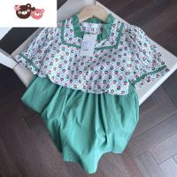 绿彩虹光90065夏季新款女童套装短袖衬衫+半身裙两件套-5.14