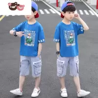 绿彩虹光儿童装男童夏装套装2022新款夏季帅气短袖中大童薄款牛仔运动衣服