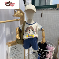 绿彩虹光女童网红套装夏韩系甜酷男童春装新款洋气短袖两件套帅气运动装潮