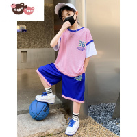 绿彩虹光男童2022新款酷帅夏装儿童运动套装夏季男孩潮帅气球服速干篮球服