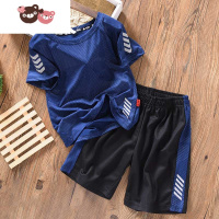 绿彩虹光冰凉透气~男童速干运动套装2021夏季新款儿童薄款短袖T恤短裤套装