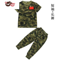 绿彩虹光新款2022儿童短袖长裤迷彩服套装女童男童小学生夏令营军训演出服