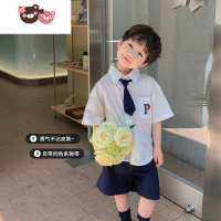 绿彩虹光儿童夏装男童短袖衬衫套装宝宝衬衣夏季幼儿园园服校服六一表演服