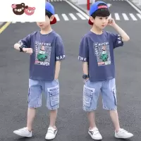 绿彩虹光儿童装男童夏装套装2022年新款夏季帅气中大童薄款短袖运动衣服潮