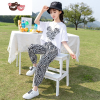 绿彩虹光女童装夏装套装2022新款洋气中大童9女孩运动时髦衣服t恤十岁