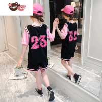 绿彩虹光女童套装夏装洋气篮球服2022新款速干中大儿童夏季宽松短裤两件套裤子