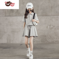 绿彩虹光女童运动套装儿童时尚短袖T恤夏季短裤外穿裙裤两件套洋气中大童裤子