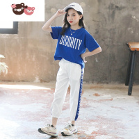 绿彩虹光女童夏装套装2022新款8运动儿童装9网红10洋气13岁夏季12大童女装裤子